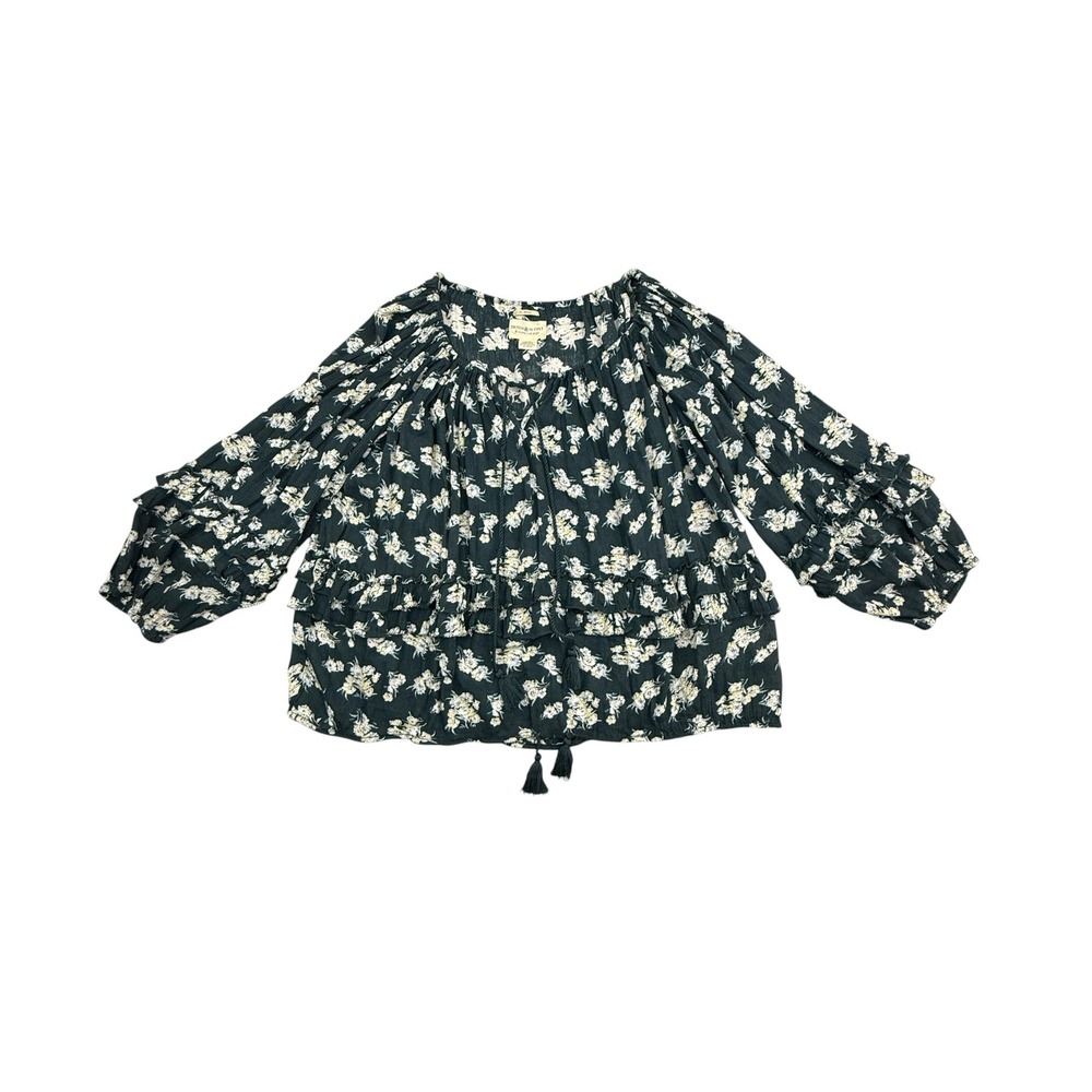 Denim & Supply Ralph Lauren Blouse Women Extra Large Green Floral Boho Ruffle